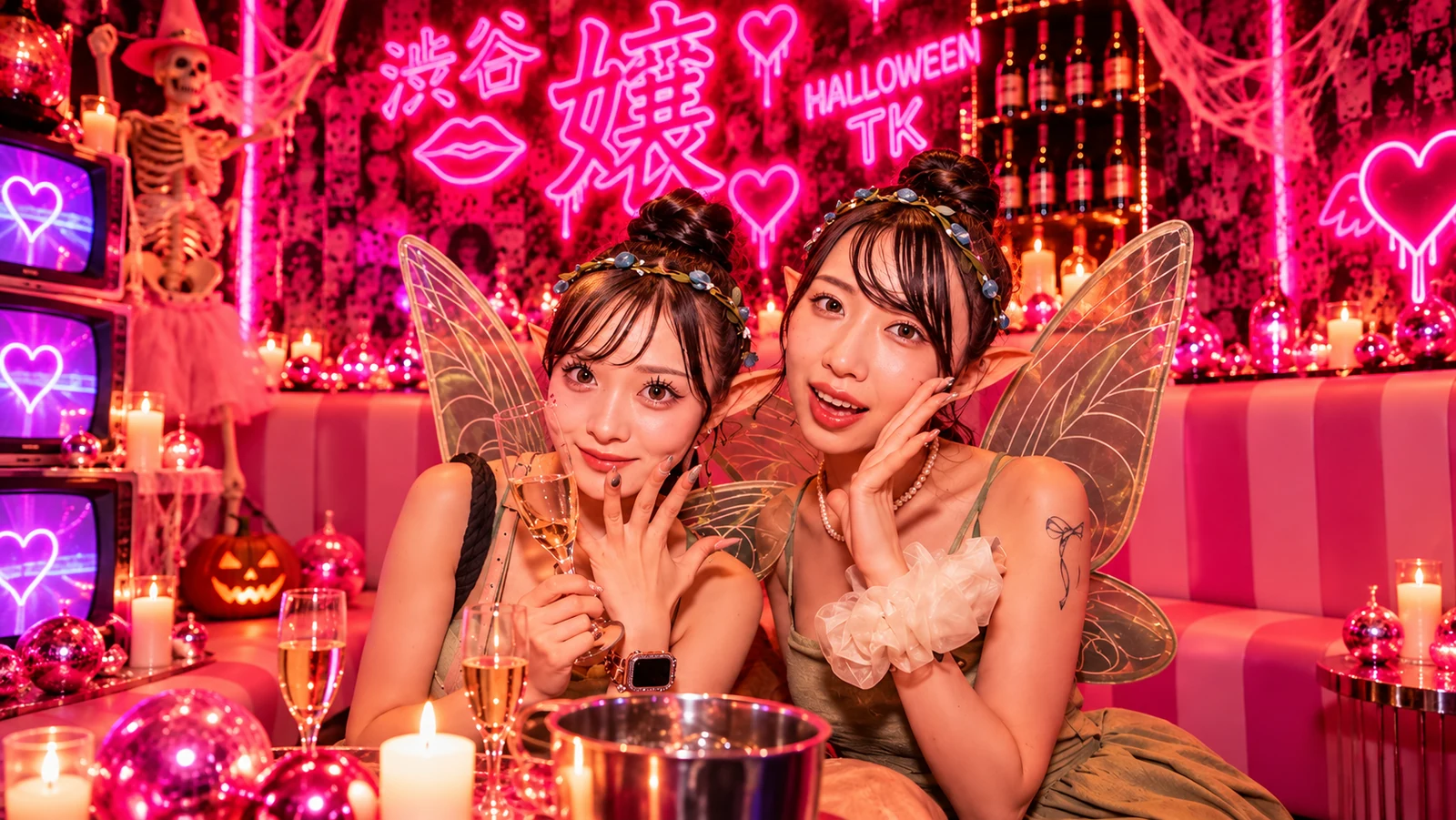 HALLOWEEN PHOTO SPOTで妖精風衣装を楽しむ女性2人